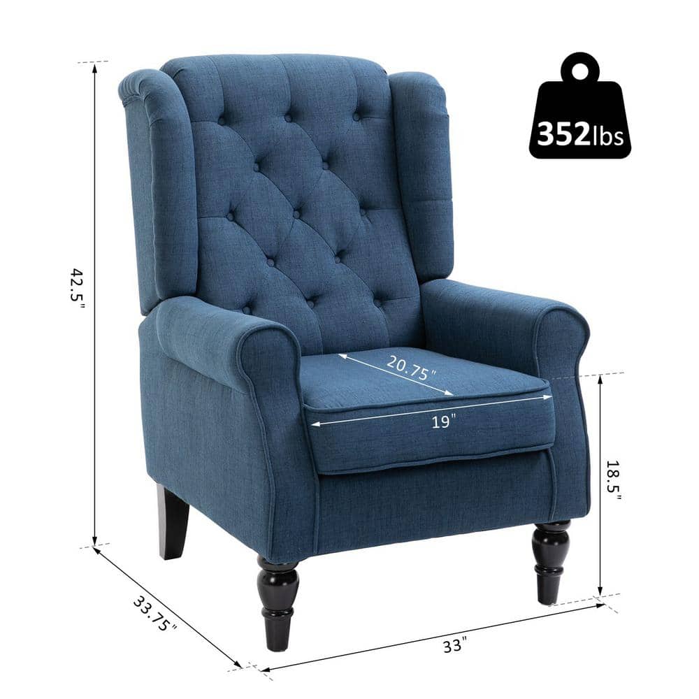 Blue Button-Tufted High Wingback Accent Chair with Wood Legs