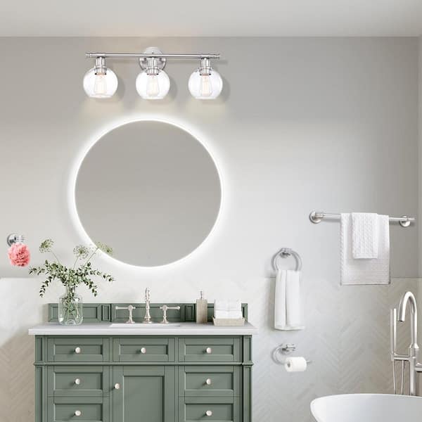 24.02 in. Modern 3-Light Vanity Light Fixture in Brushed Nickel Finish Set (5-Piece)