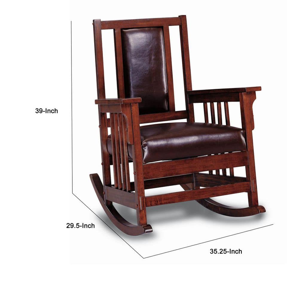 Warm Espresso Solid Wood Rocking Chair with Leatherette Cushions