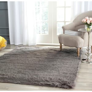 Faux Sheep Skin Gray 2 ft. x 3 ft. Solid Area Rug