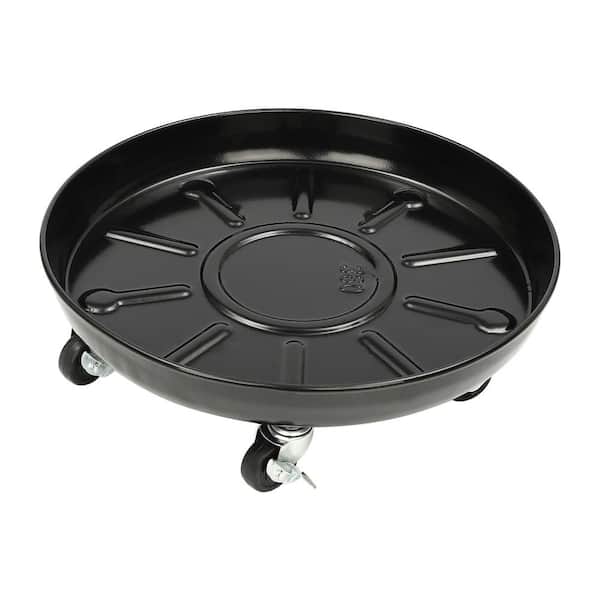 YIYIBYUS 2-Pieces 14 in. W Black Iron Round Flower Pot Tray Planter Tray for Indoor Outdoor Flower Pot with Universal Wheels