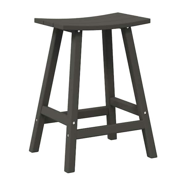 Franklin Gray 24 in. Poly HDPE Fade Resistant Outdoor Patio Saddle Seat Counter Height Bar Stool