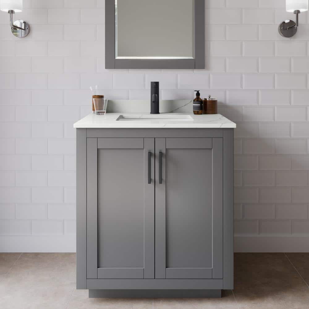 Miranda 30 in. W x 22 in. D x 33.75 in. H Single Bath Vanity in Dark Gray with Giotto Quartz Top and 24 in. Mirror price history on PriceWatchPro