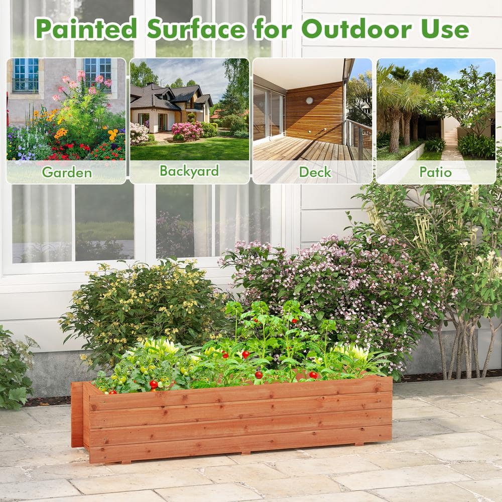 Natural Fir Wood Outdoor Raised Planter Box with Drainage Holes