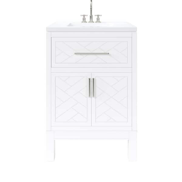 Cambridge 24 in. Single Sink White Bath Vanity with White Quartz Top (Assembled)
