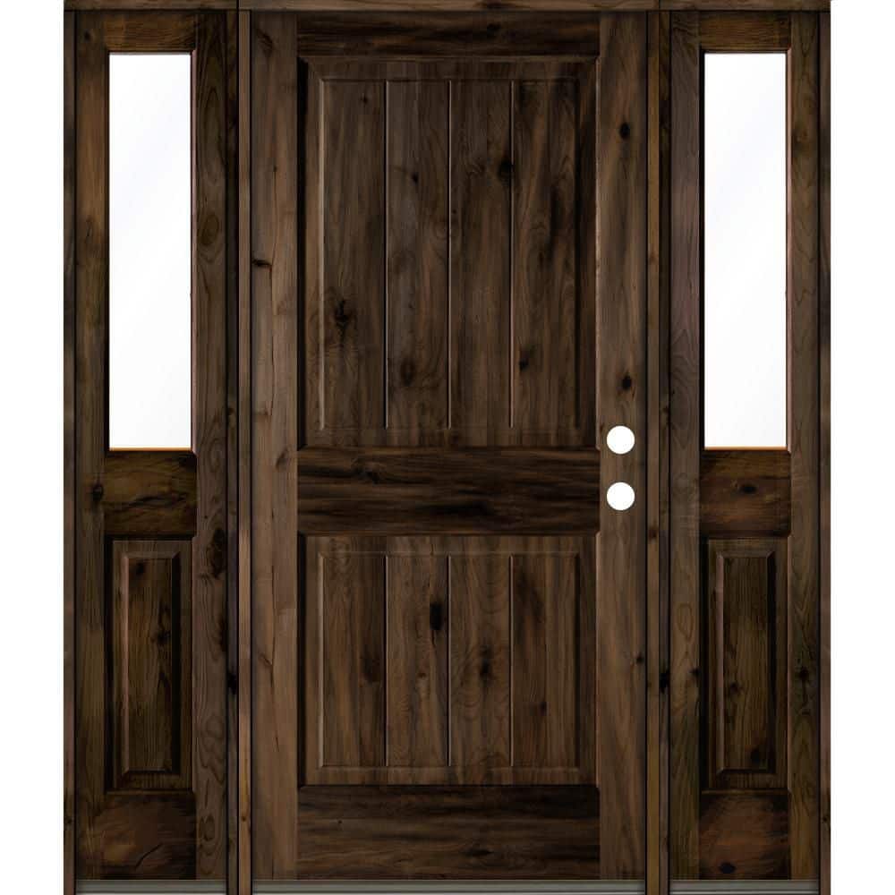 64 in. x 80 in. Rustic Knotty Alder Square Top Left-Hand/Inswing Clear Glass Black Stain Wood Prehung Front Door w/DHSL price history on PriceWatchPro