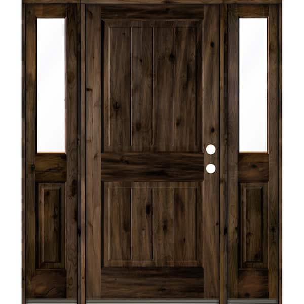 Krosswood Doors 64 in. x 80 in. Rustic Knotty Alder Square Top Left-Hand/Inswing Clear Glass Black Stain Wood Prehung Front Door w/DHSL