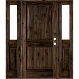 70 in. x 80 in. Rustic Knotty Alder Square Top Left-Hand/Inswing Clear Glass Black Stain Wood Prehung Front Door w/DHSL