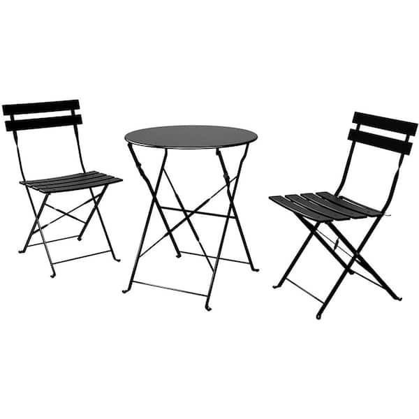 Unbranded Black 3 Piece Metal Steel Patio Folding Outdoor Bistro Set with Foldable Patio Table and Chairs