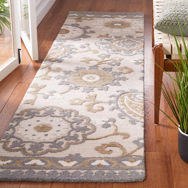 Blossom 2 ft. x 9 ft. Gray/Beige Paisley Floral Runner Rug
