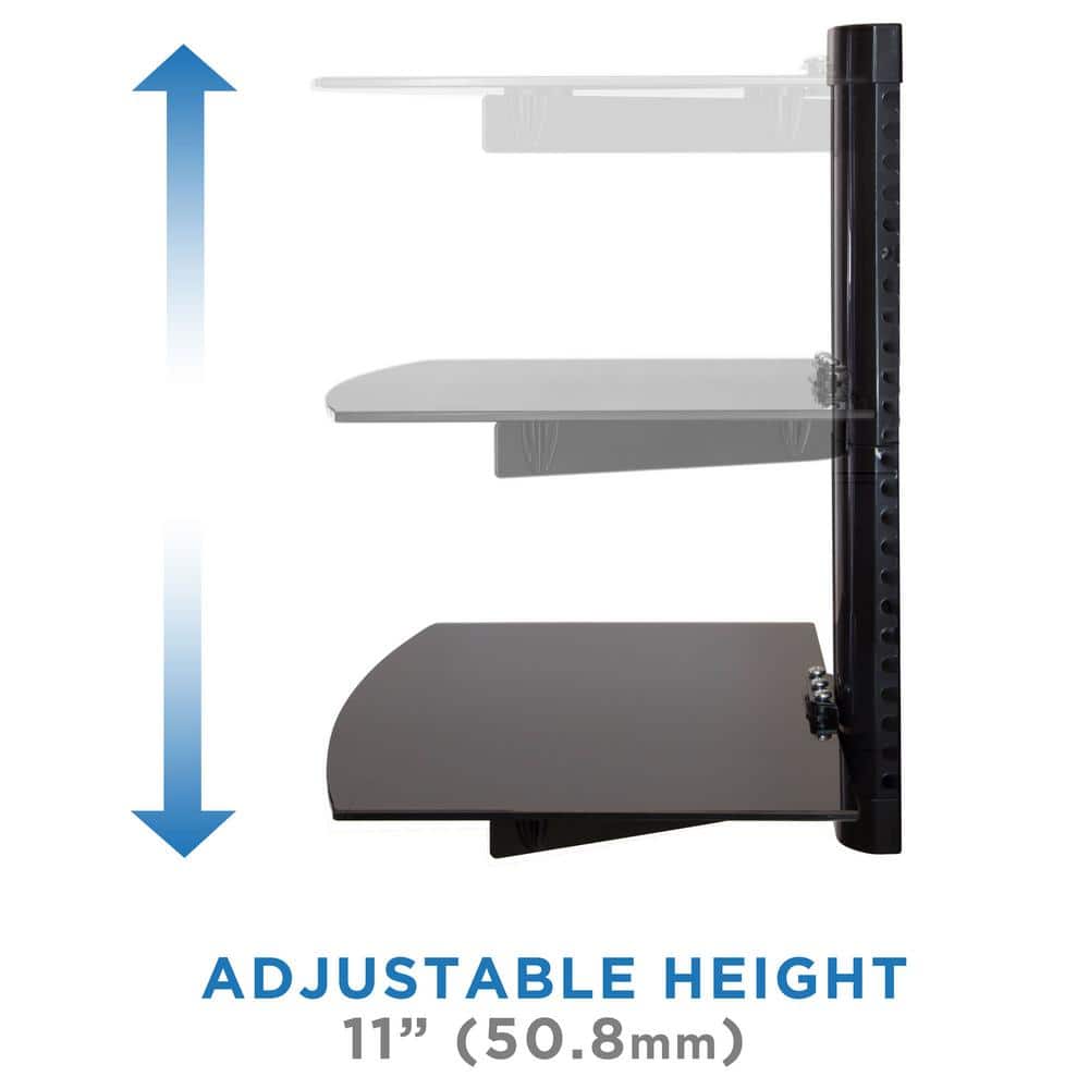 Black Steel Floating Wall Shelf with Tempered Glass