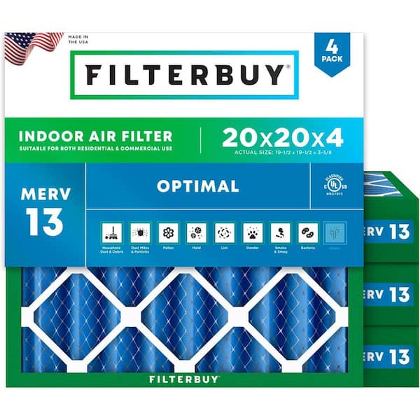 20 in. x 20 in. x 4 in. MERV 13 (FPR 10) Health Defense Pleated HVAC AC Furnace Air Filters Replacement (4-Pack)