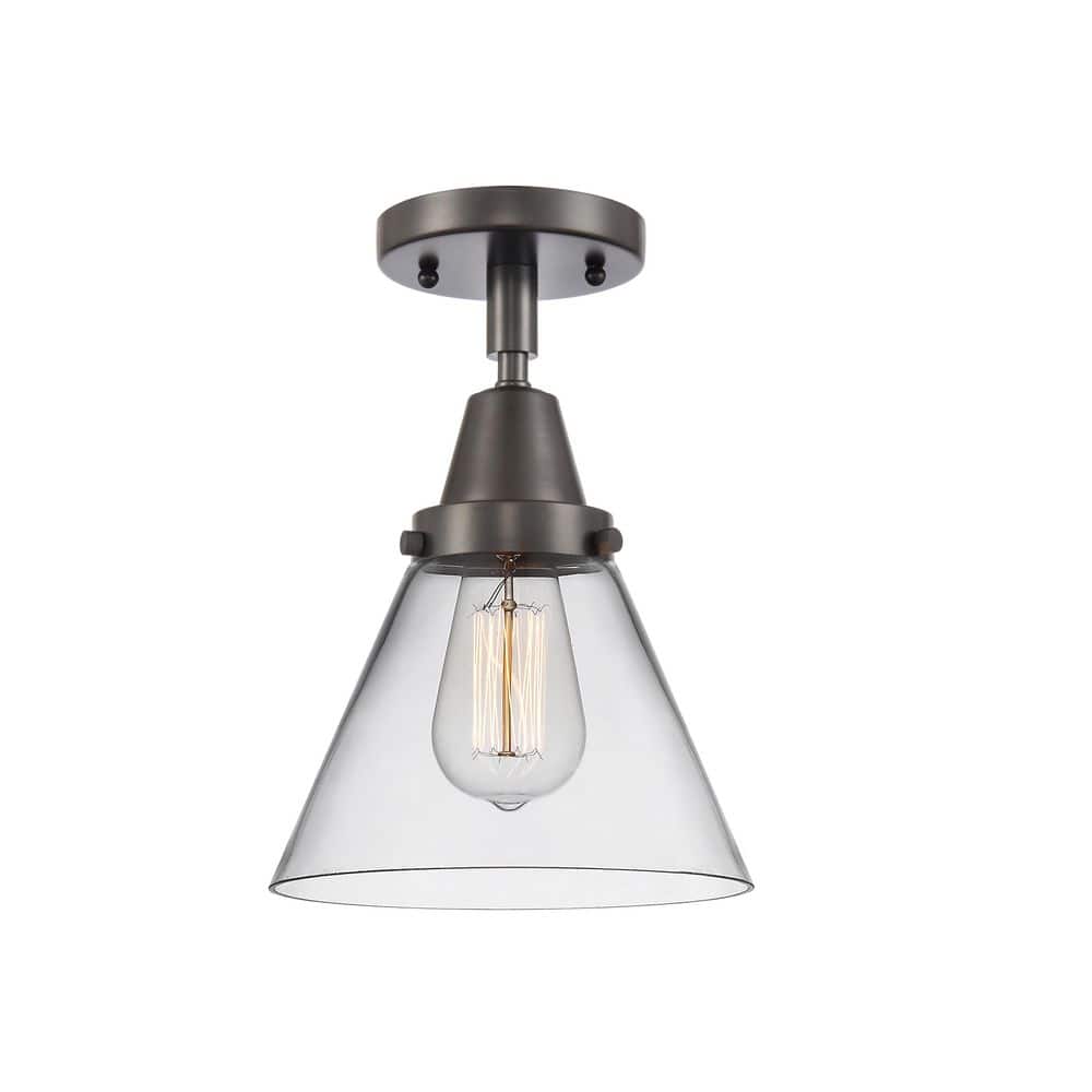 Cone 7.75 in. 1-Light Oil Rubbed Bronze Industrial Flush Mount with Clear Glass Shade price history on PriceWatchPro