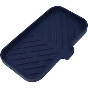 9.6 in. Silicone Bathroom Soap Dishes with Drain and Kitchen Sink Organizer Sponge Holder, Dish Soap Tray in Navy Blue.