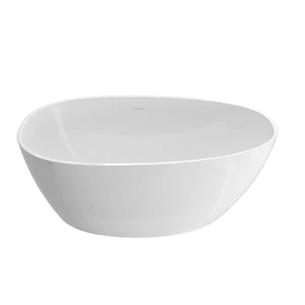 TCYO 55 in. x 28 in. Acrylic Freestanding Soaking Bathtub with Center Drain in Gloss White