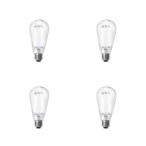 Feit Electric 100-Watt Equivalent ST19 Dimmable Straight Filament Clear Glass E26 Vintage Edison LED Light Bulb Daylight 5000K(4-Pack)