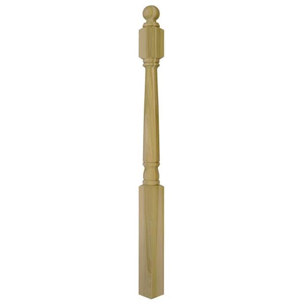 EVERMARK Stair Parts 4040 54 in. x 3 in. Poplar Ball Top Newel Post for Stair Remodel