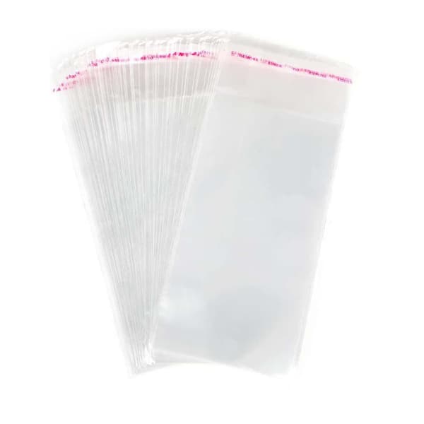 N/A 100-Piece Transparent Resealable Cellophane Self-Sealing Clear Plastic Packing Bags 3.1 in. x 7.5 in. for Parties