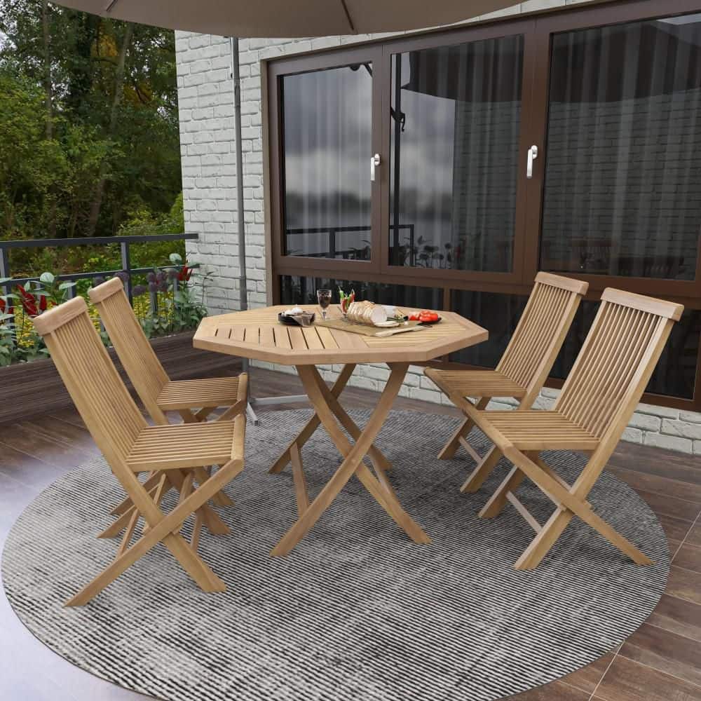 Traditional Teak 4-Person Octagonal Outdoor Dining Set