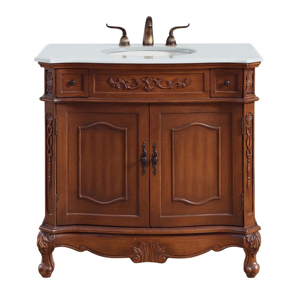 Simply Living 36 in. W x 21 in. D x 36 in. H Bath Vanity in Teak with Ivory