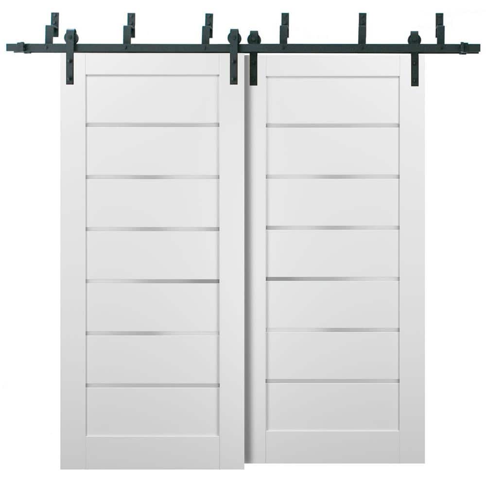 72 in. x 80 in. 2 Panel Frosted Glass White Wood Sliding Barn Door with Hardware Kit price history on PriceWatchPro