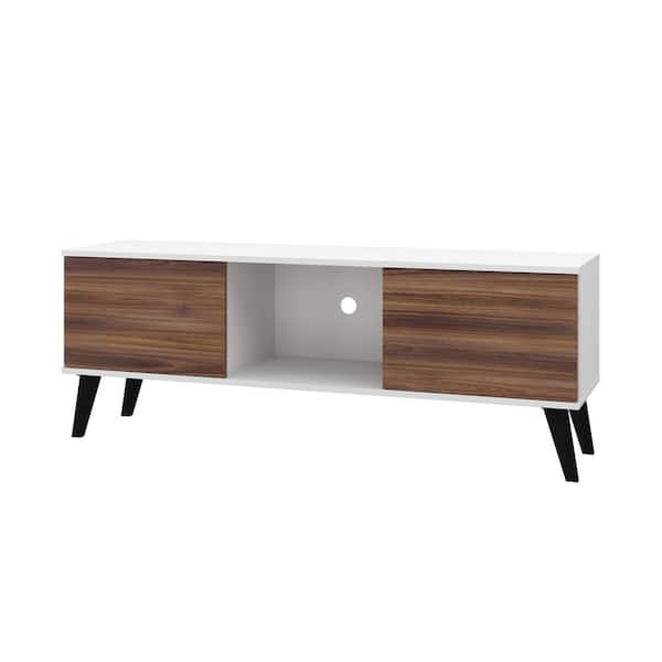 Luxor Saratoga 53 in. White and Nut Brown Particle Board TV Stand Fits TVs Up to 50 in. with Storage Doors