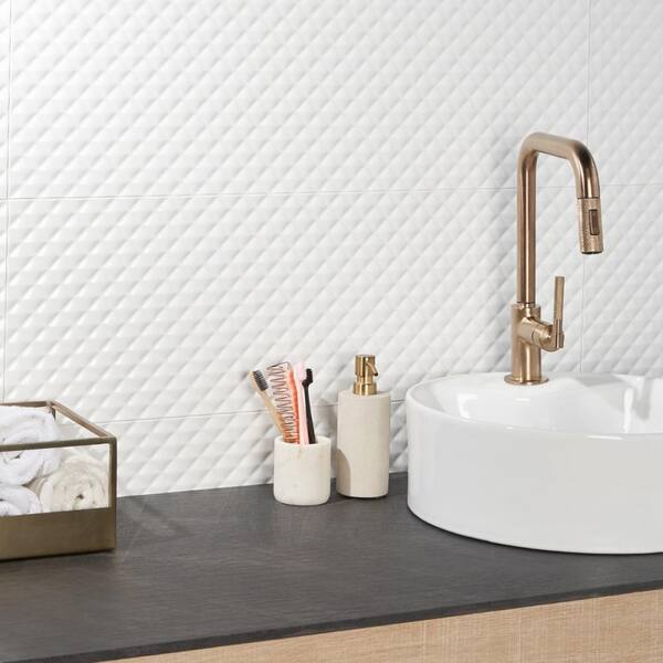 Rejuvenate Pillowed White 11.81 in. x 35.43 in. Polished Ceramic Wall Tile (11.62 sq. ft./Case)