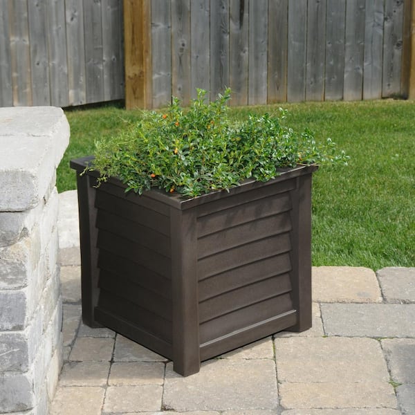 Lakeland 20in Square Self-Watering Espresso Polyethylene Planter