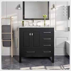 Aberdeen 36 in. W x 22 in. D x 35 in. H Bath Vanity in Espresso with White Carrara Marble Top with White Sink