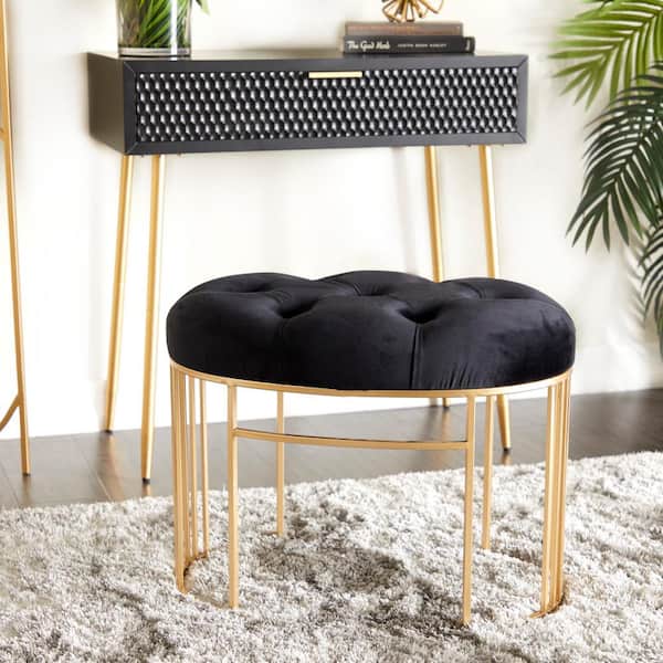 Litton Lane Black Bench with Velvet Seat 19 in. X 24 in. X 17 in.
