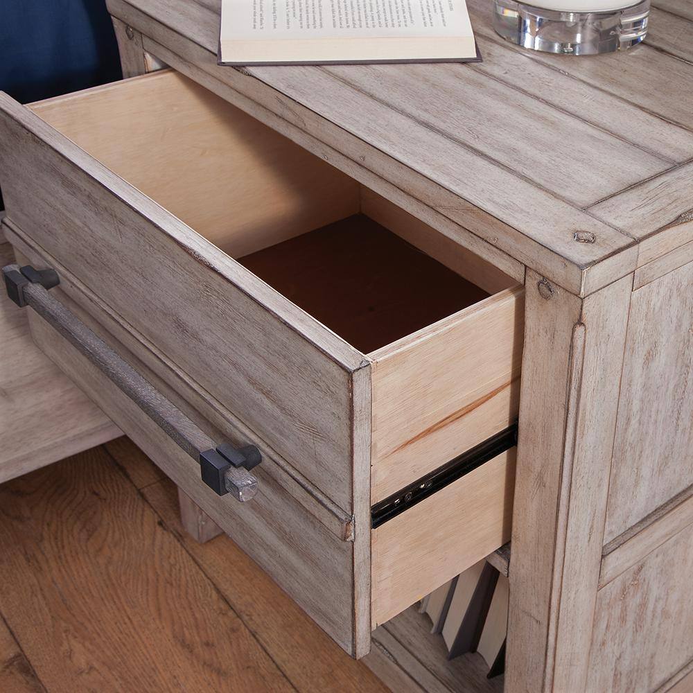 Rustic Beige 1-Drawer Nightstand in Solid Wood