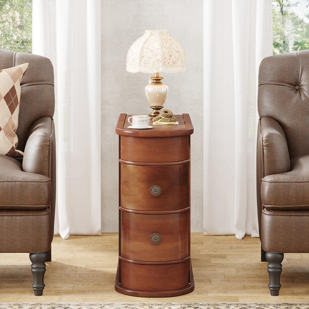 Kerlin 23.6 in. Walnut Rectangular Wood End Table 2-Drawer Narrow Side Table, No Assembly Required, Finished Back - thumbnail 2