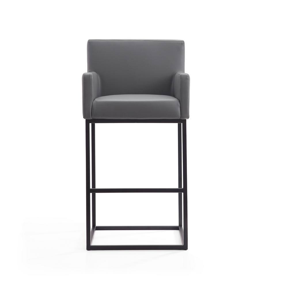 Manhattan Comfort Ambassador 42" Grey and Black Leather Metal Barstool