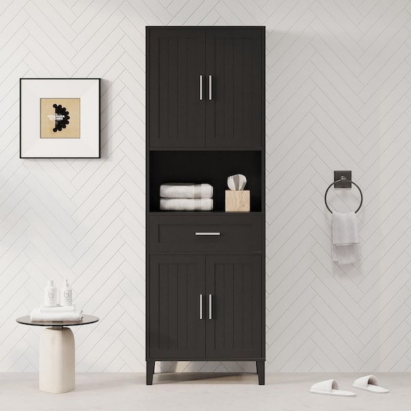 Black 70.9 in. H Tall Bathroom Cabinet, Linen Cabinet with 2 Adjustable Shelves, a Drawer and 4 Soft-Close Doors