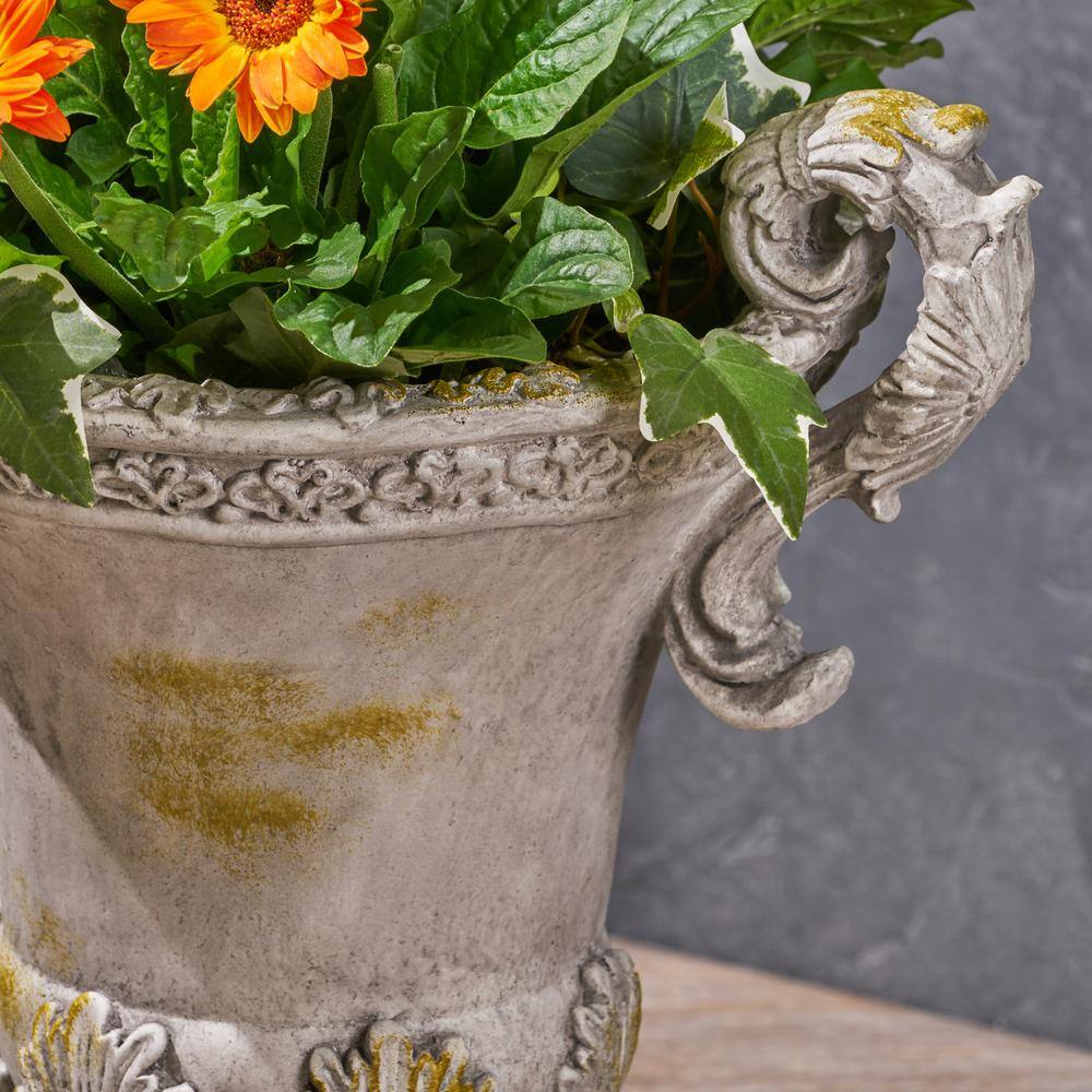 Gray Moss Lightweight Concrete Roman Garden Urn Planter