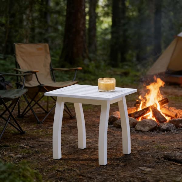 White Wood Rectangle Indoor/Outdoor Patio Side Table for Garden, Backyard, Balcony and Poolside