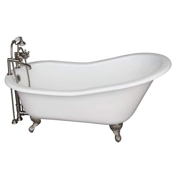 Barclay Products 5 ft. Cast Iron Ball and Claw Feet Slipper Tub in White with Brushed Nickel Accessories