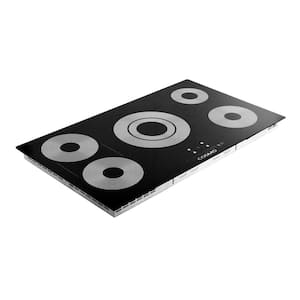 36 in. Electric Ceramic Glass Cooktop with 5 Elements, Triple Zone Element in Black