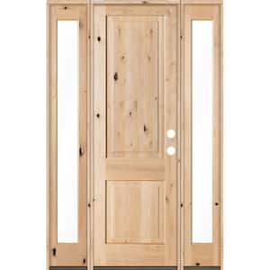 58 in. x 96 in. Rustic Unfinished Knotty Alder Square-Top Wood Left-Hand Full Sidelites Clear Glass Prehung Front Door