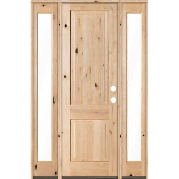 Krosswood Doors 60 in. x 96 in. Rustic Unfinished Knotty Alder Square-Top Wood Left-Hand Full Sidelites Clear Glass Prehung Front Door