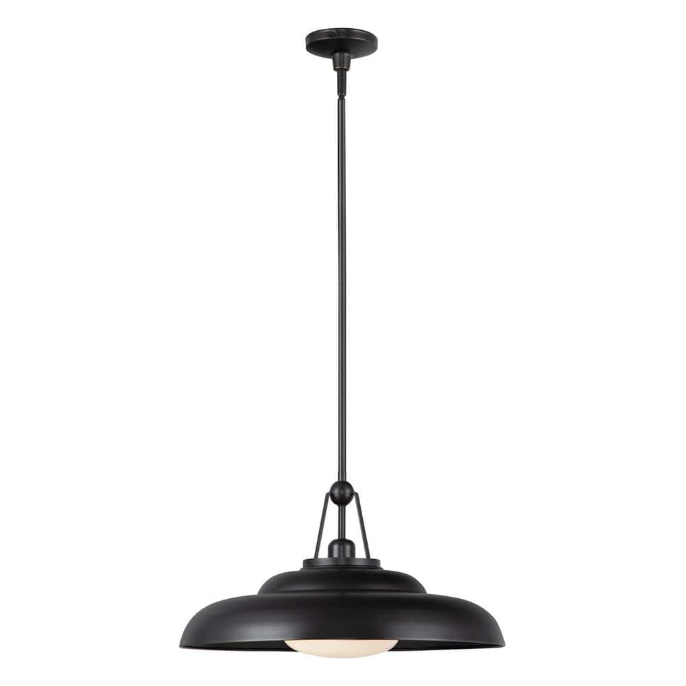 Palmetto 20 in. 1 Light 60-Watt Urban Bronze/Glossy Opal Pendant Light price history on PriceWatchPro
