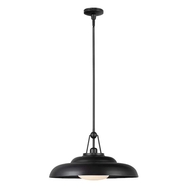 ALORA Palmetto 20 in. 1 Light 60-Watt Urban Bronze/Glossy Opal Pendant Light