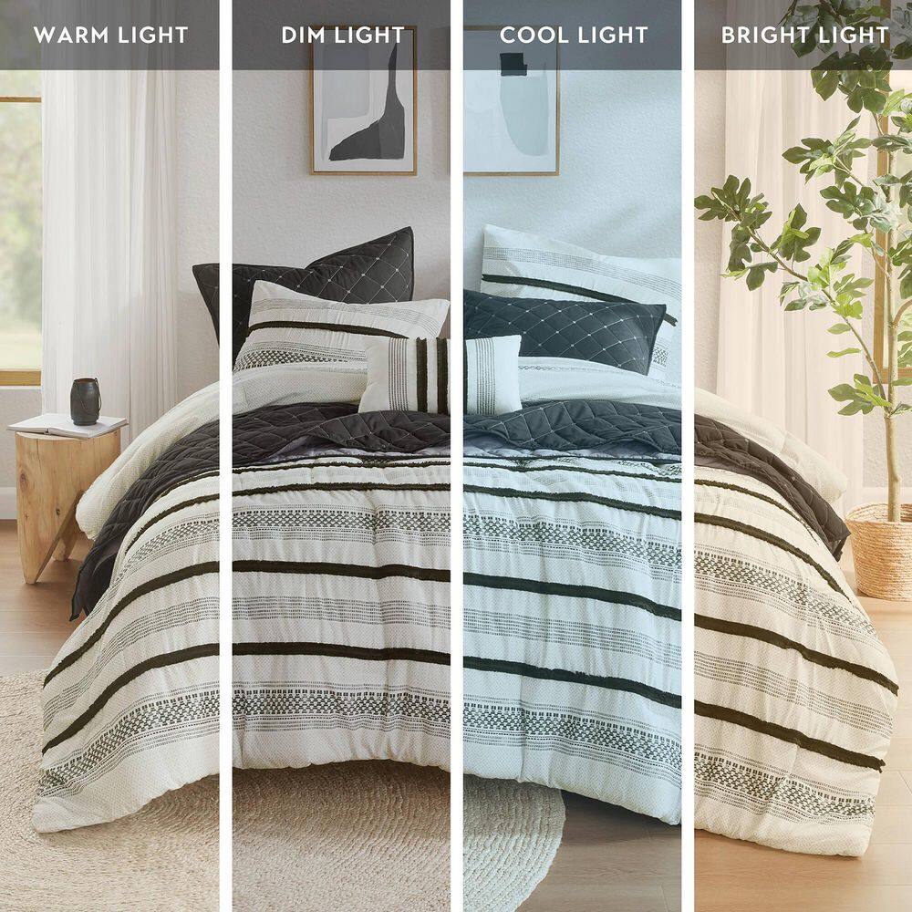 Black and White Microfiber Full Bedspread Set with Stripes
