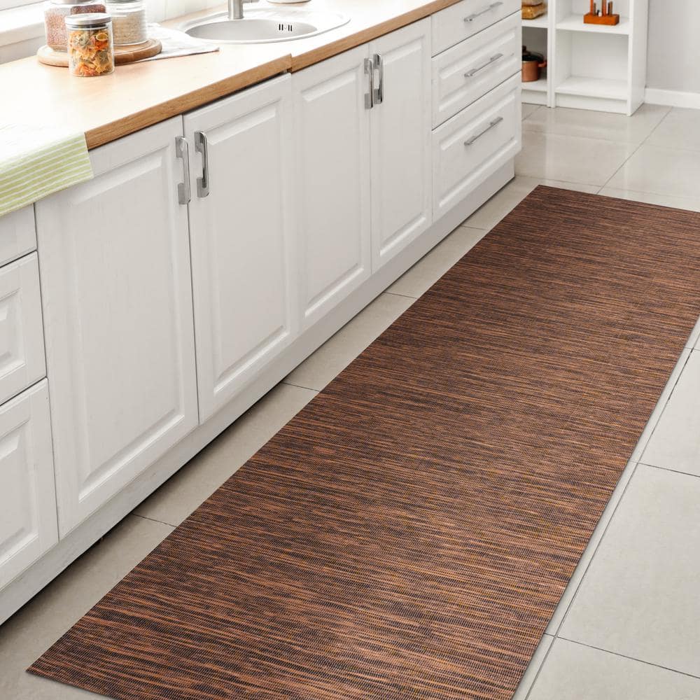 Modern Flatweave Solid Brown Synthetic Area Rug - Easy Care