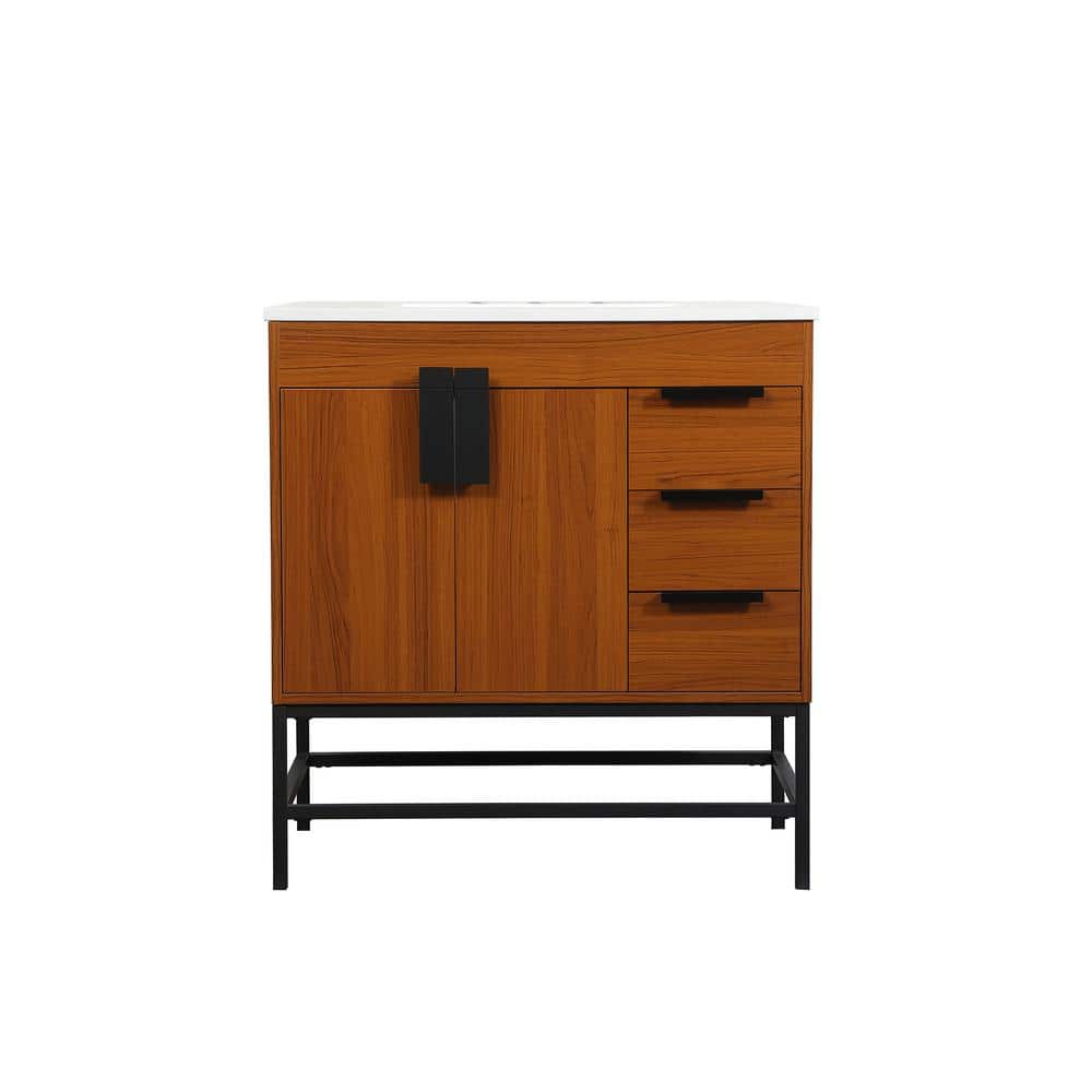 Timeless Home 32 in. W x 22 in. D x 33.5 in. H Bath Vanity in Teak with Ivo