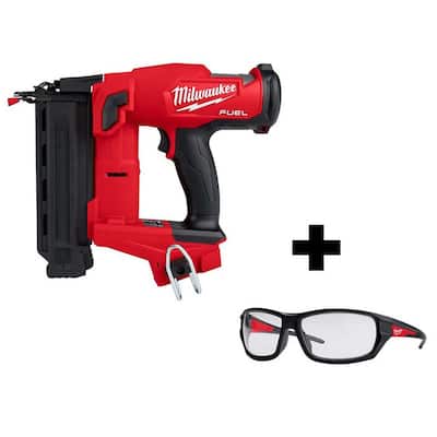M18 FUEL 18-Volt 18-Gauge Lithium-Ion Brushless Cordless Gen II Brad Nailer and Clear Performance Safety Glasses
