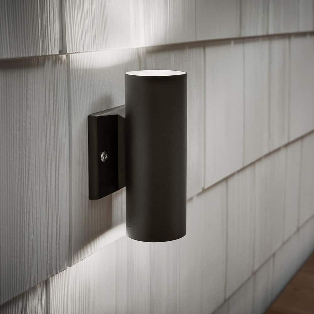 Modern Distressed Bronze Cylinder Wall Light with Up/Down Xenon Lighting