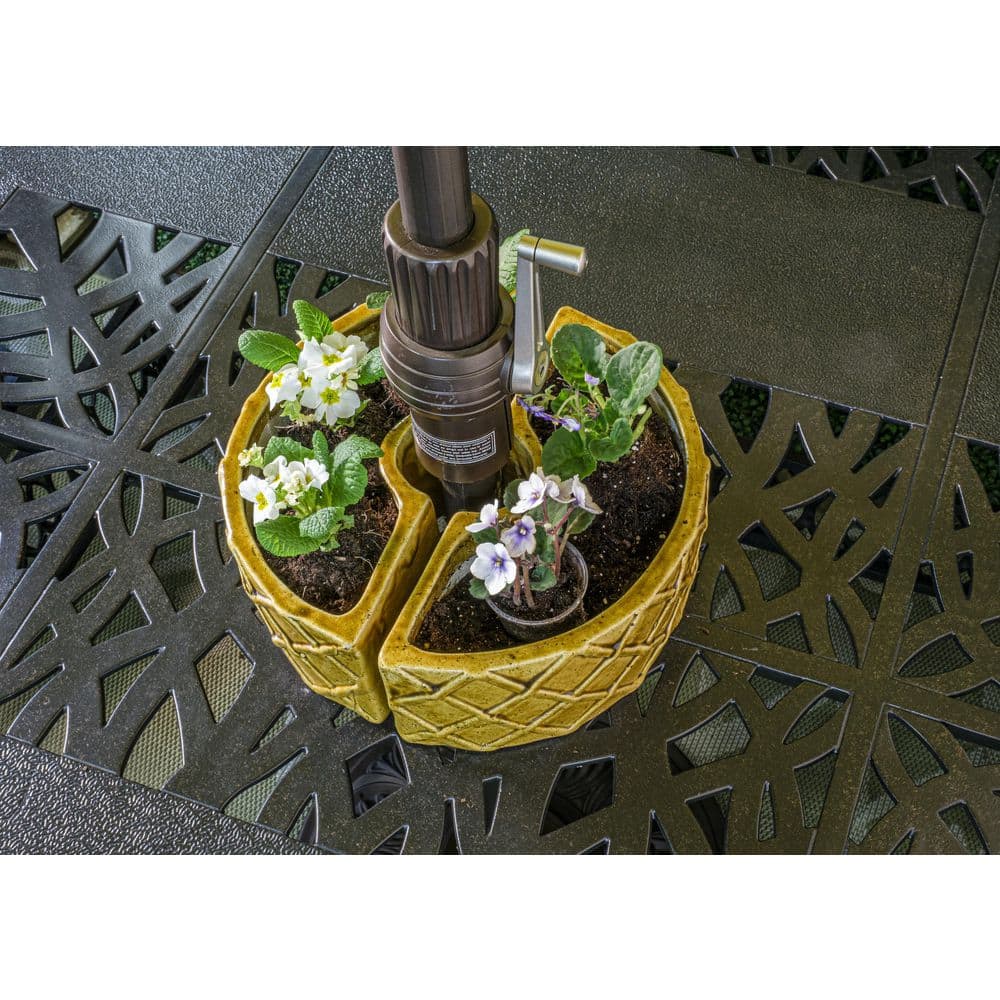 Terra Gold Ceramic Trellis Umbrella Planter Set