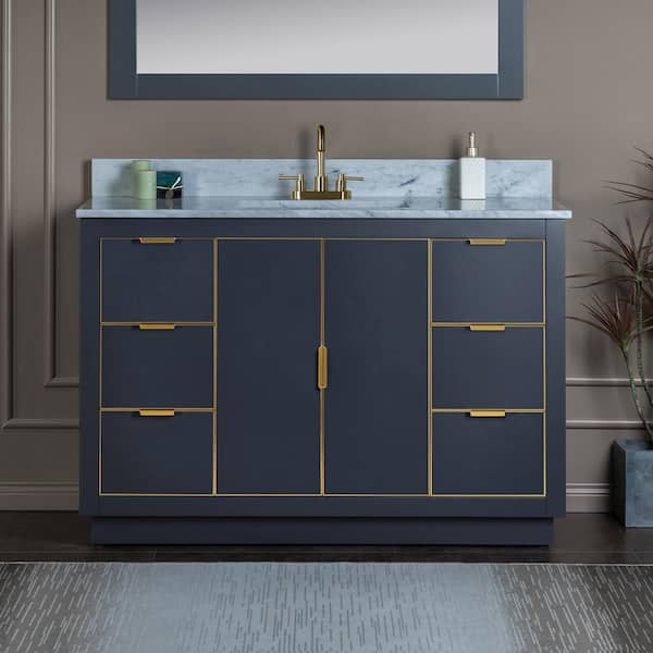 WOODBRIDGE Venice 49 in.W x 22 in.D x 38 in.H Bath Vanity in Gray with Marble Vanity Top in White with White Sink
