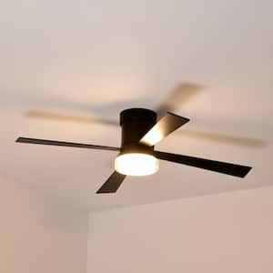 48 in. Indoor Matte Black Integrated LED Fandelier Flush Mount and Hang Ceiling Fan with Remote Control